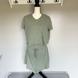 UpWest size large green/white striped romper